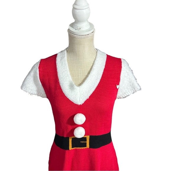 Allison Britney Red White Black V-Neck Sweater Dress Sz S NWOT Mrs Santa Claus - Picture 2 of 14